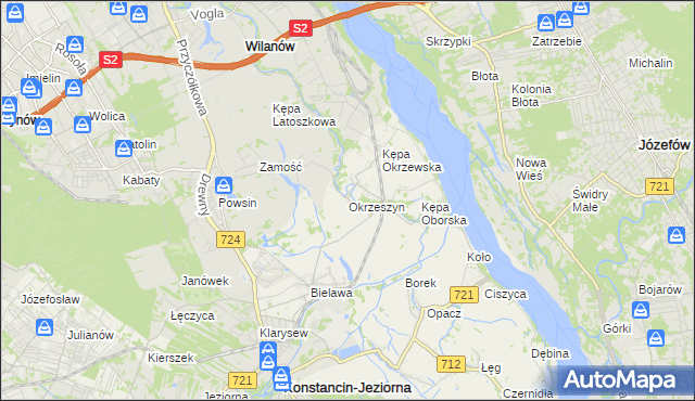 mapa Okrzeszyn gmina Konstancin-Jeziorna, Okrzeszyn gmina Konstancin-Jeziorna na mapie Targeo