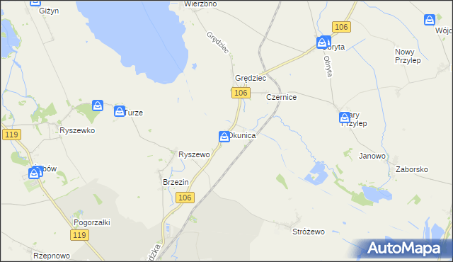 mapa Okunica, Okunica na mapie Targeo