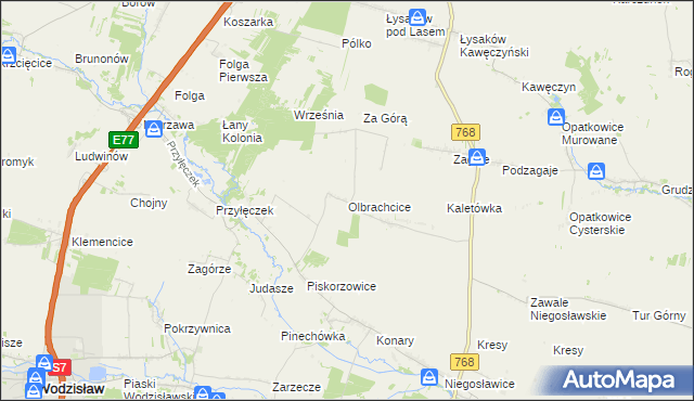 mapa Olbrachcice gmina Wodzisław, Olbrachcice gmina Wodzisław na mapie Targeo