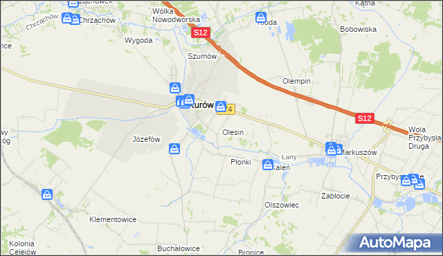mapa Olesin gmina Kurów, Olesin gmina Kurów na mapie Targeo