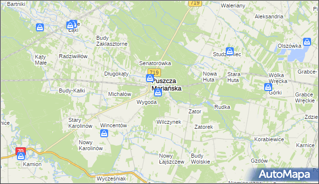 mapa Olszanka gmina Puszcza Mariańska, Olszanka gmina Puszcza Mariańska na mapie Targeo