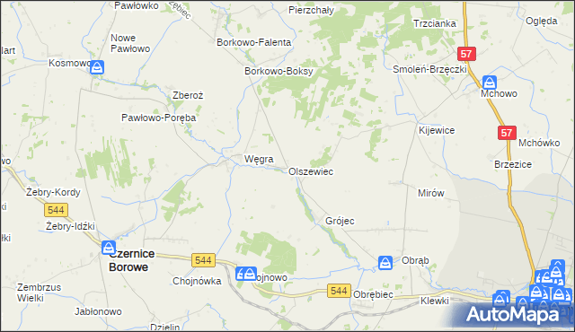 mapa Olszewiec gmina Czernice Borowe, Olszewiec gmina Czernice Borowe na mapie Targeo