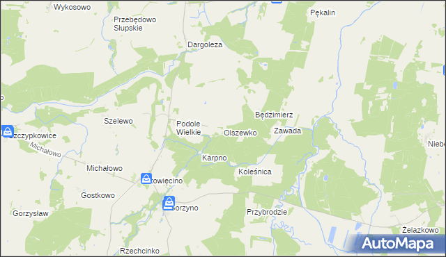 mapa Olszewko gmina Główczyce, Olszewko gmina Główczyce na mapie Targeo