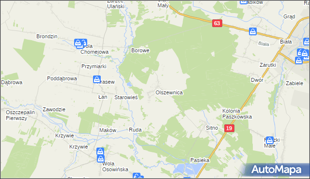 mapa Olszewnica gmina Borki, Olszewnica gmina Borki na mapie Targeo