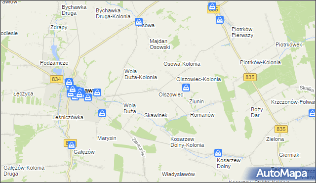 mapa Olszowiec gmina Bychawa, Olszowiec gmina Bychawa na mapie Targeo