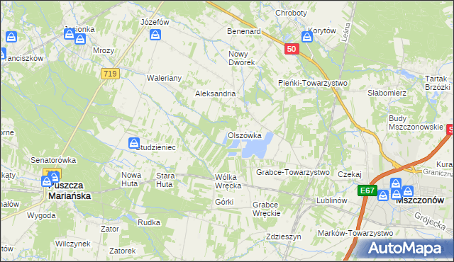 mapa Olszówka gmina Mszczonów, Olszówka gmina Mszczonów na mapie Targeo