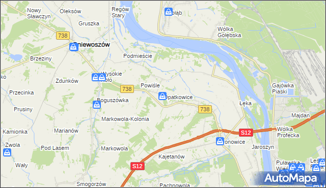 mapa Opatkowice gmina Puławy, Opatkowice gmina Puławy na mapie Targeo