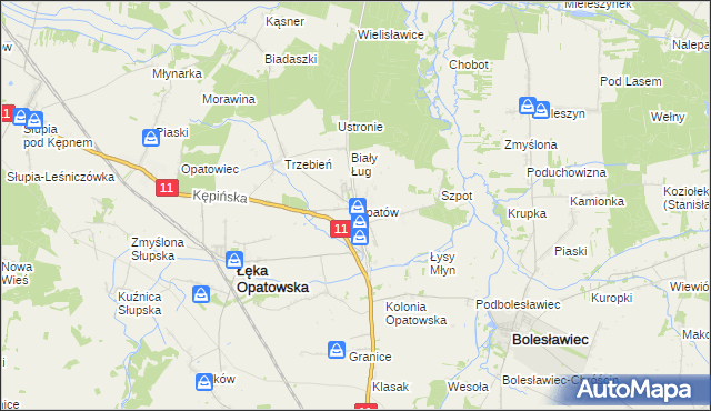 mapa Opatów gmina Łęka Opatowska, Opatów gmina Łęka Opatowska na mapie Targeo