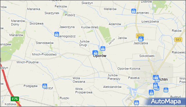 mapa Oporów powiat kutnowski, Oporów powiat kutnowski na mapie Targeo