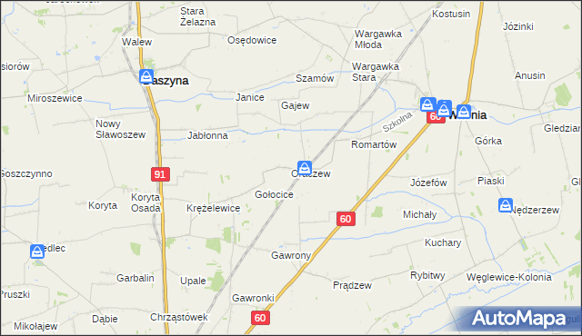 mapa Oraczew gmina Witonia, Oraczew gmina Witonia na mapie Targeo