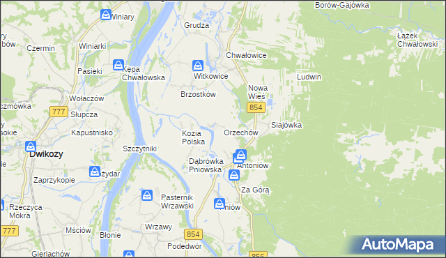 mapa Orzechów gmina Radomyśl nad Sanem, Orzechów gmina Radomyśl nad Sanem na mapie Targeo