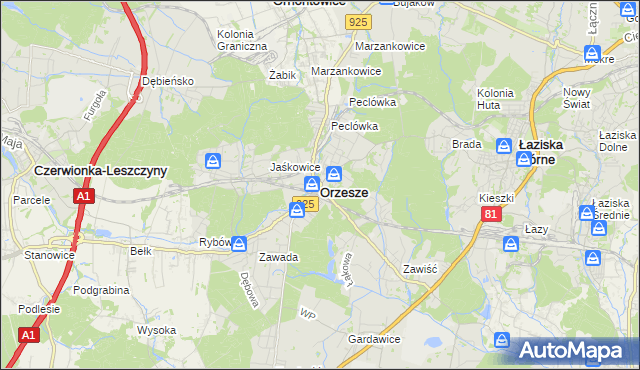 mapa Orzesze powiat mikołowski, Orzesze powiat mikołowski na mapie Targeo