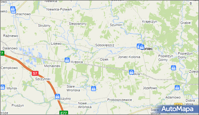 mapa Osiek gmina Joniec, Osiek gmina Joniec na mapie Targeo