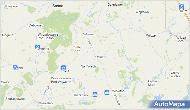 mapa Osiek gmina Koronowo, Osiek gmina Koronowo na mapie Targeo