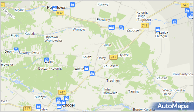 mapa Osiny gmina Chodel, Osiny gmina Chodel na mapie Targeo