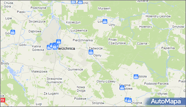 mapa Osiny gmina Pierzchnica, Osiny gmina Pierzchnica na mapie Targeo