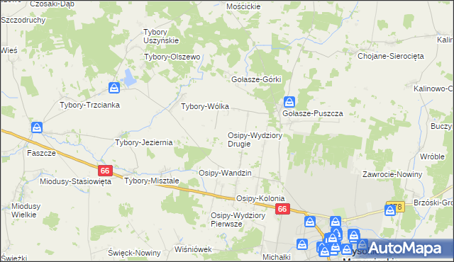 mapa Osipy-Wydziory Drugie, Osipy-Wydziory Drugie na mapie Targeo