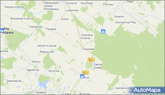 mapa Ossówka gmina Leśna Podlaska, Ossówka gmina Leśna Podlaska na mapie Targeo