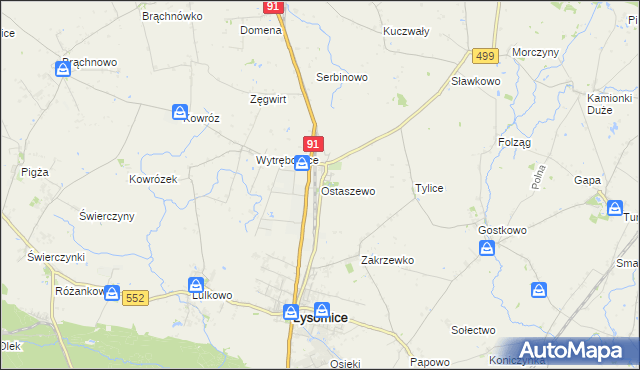 mapa Ostaszewo gmina Łysomice, Ostaszewo gmina Łysomice na mapie Targeo