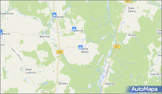 mapa Ostre Bardo gmina Połczyn-Zdrój, Ostre Bardo gmina Połczyn-Zdrój na mapie Targeo