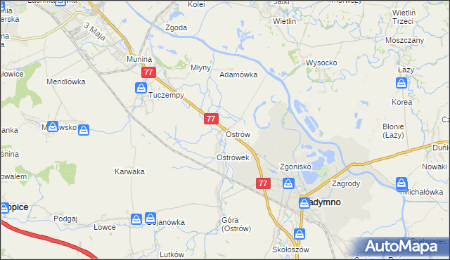 mapa Ostrów gmina Radymno, Ostrów gmina Radymno na mapie Targeo