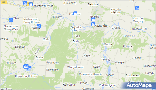 mapa Ostrówka gmina Kazanów, Ostrówka gmina Kazanów na mapie Targeo
