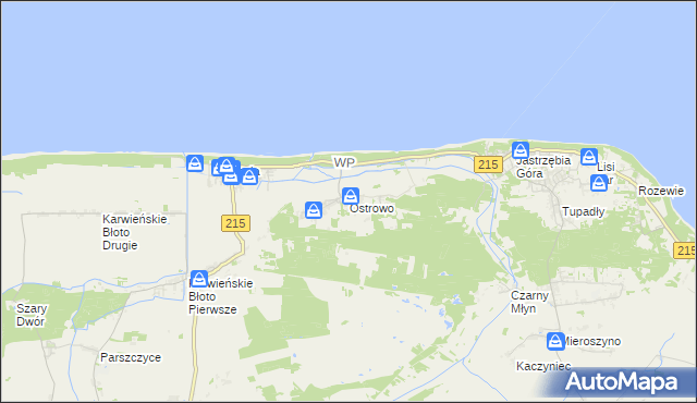 mapa Ostrowo gmina Władysławowo, Ostrowo gmina Władysławowo na mapie Targeo