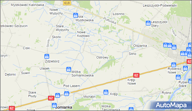 mapa Ostrowy gmina Somianka, Ostrowy gmina Somianka na mapie Targeo