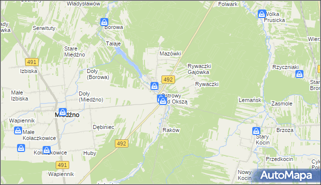 mapa Ostrowy nad Okszą, Ostrowy nad Okszą na mapie Targeo