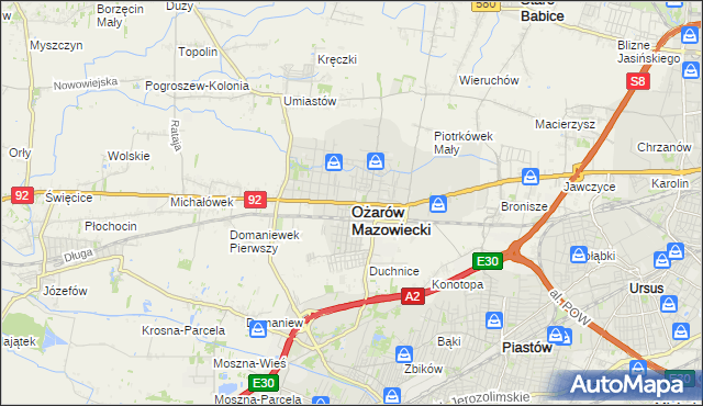 mapa Ożarów Mazowiecki, Ożarów Mazowiecki na mapie Targeo