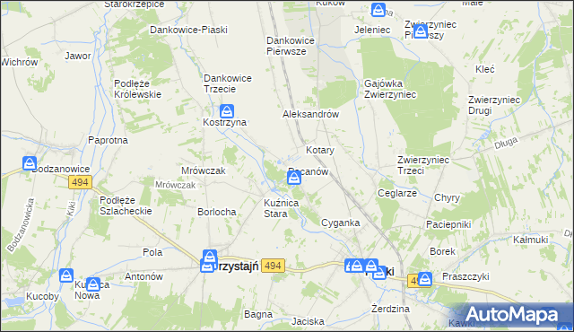 mapa Pacanów gmina Panki, Pacanów gmina Panki na mapie Targeo
