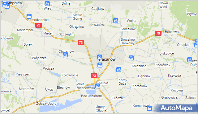 mapa Pacanów powiat buski, Pacanów powiat buski na mapie Targeo
