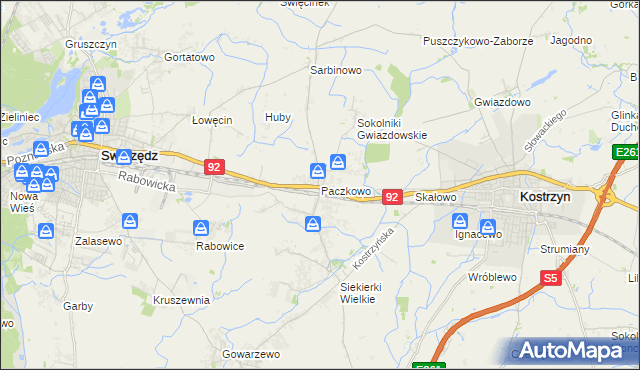 mapa Paczkowo gmina Swarzędz, Paczkowo gmina Swarzędz na mapie Targeo