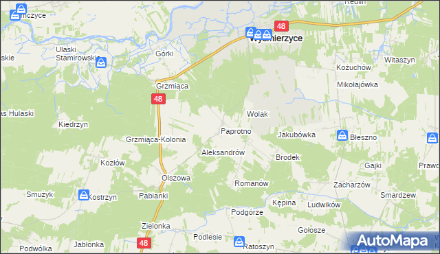 mapa Paprotno gmina Wyśmierzyce, Paprotno gmina Wyśmierzyce na mapie Targeo