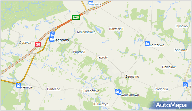 mapa Paproty, Paproty na mapie Targeo