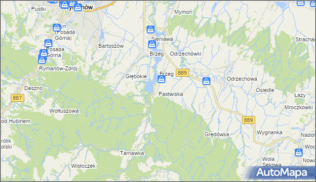 mapa Pastwiska gmina Zarszyn, Pastwiska gmina Zarszyn na mapie Targeo