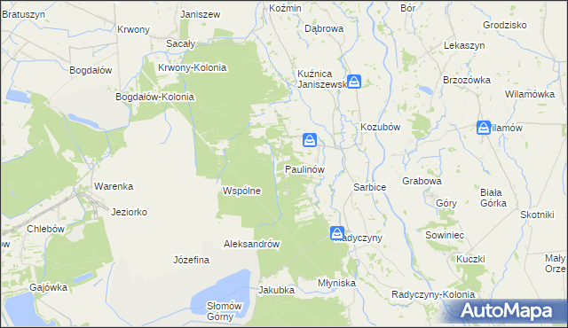 mapa Paulinów gmina Przykona, Paulinów gmina Przykona na mapie Targeo