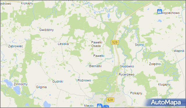 mapa Pawełki gmina Miłakowo, Pawełki gmina Miłakowo na mapie Targeo