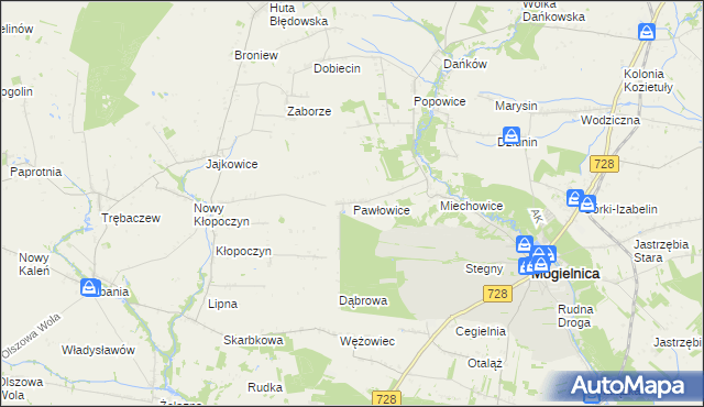 mapa Pawłowice gmina Mogielnica, Pawłowice gmina Mogielnica na mapie Targeo