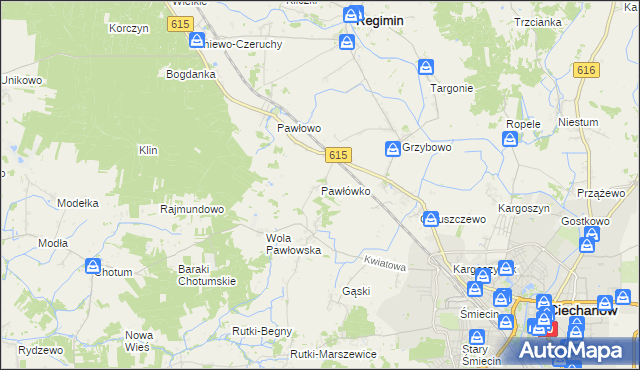 mapa Pawłówko gmina Regimin, Pawłówko gmina Regimin na mapie Targeo