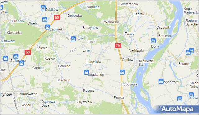 mapa Pęcław gmina Góra Kalwaria, Pęcław gmina Góra Kalwaria na mapie Targeo