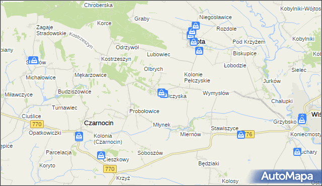 mapa Pełczyska gmina Złota, Pełczyska gmina Złota na mapie Targeo