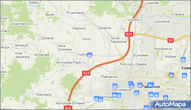 mapa Petrykozy gmina Pabianice, Petrykozy gmina Pabianice na mapie Targeo