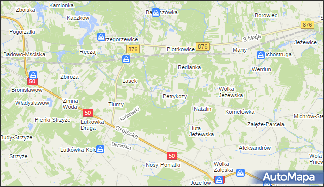 mapa Petrykozy gmina Żabia Wola, Petrykozy gmina Żabia Wola na mapie Targeo