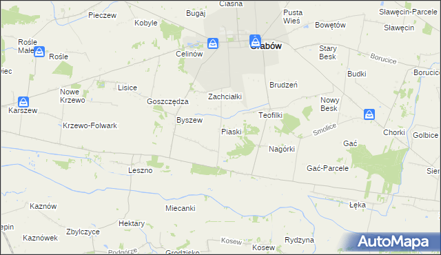 mapa Piaski gmina Grabów, Piaski gmina Grabów na mapie Targeo