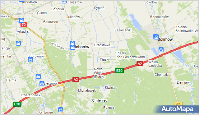 mapa Piaski gmina Nieborów, Piaski gmina Nieborów na mapie Targeo