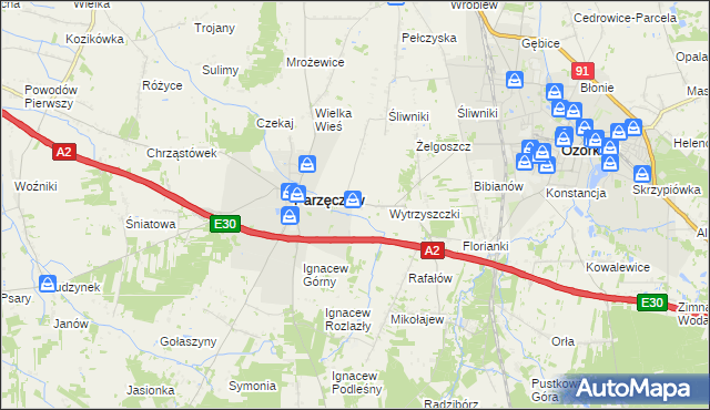 mapa Piaskowice gmina Parzęczew, Piaskowice gmina Parzęczew na mapie Targeo
