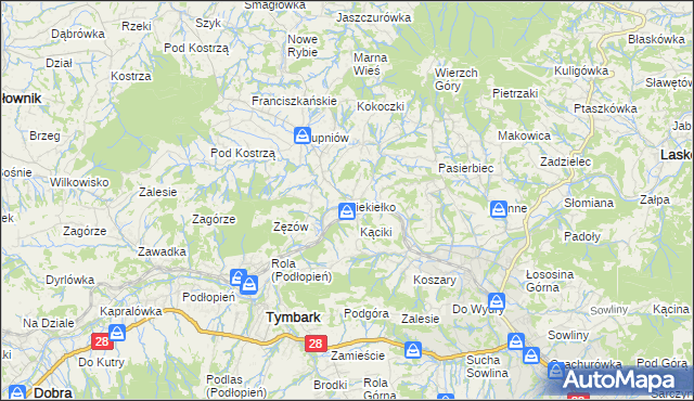 mapa Piekiełko gmina Tymbark, Piekiełko gmina Tymbark na mapie Targeo