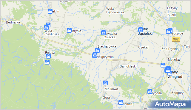 mapa Pielgrzymka gmina Osiek Jasielski, Pielgrzymka gmina Osiek Jasielski na mapie Targeo
