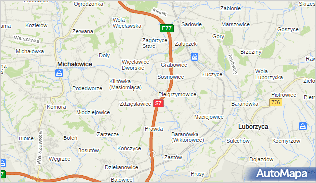 mapa Pielgrzymowice gmina Michałowice, Pielgrzymowice gmina Michałowice na mapie Targeo